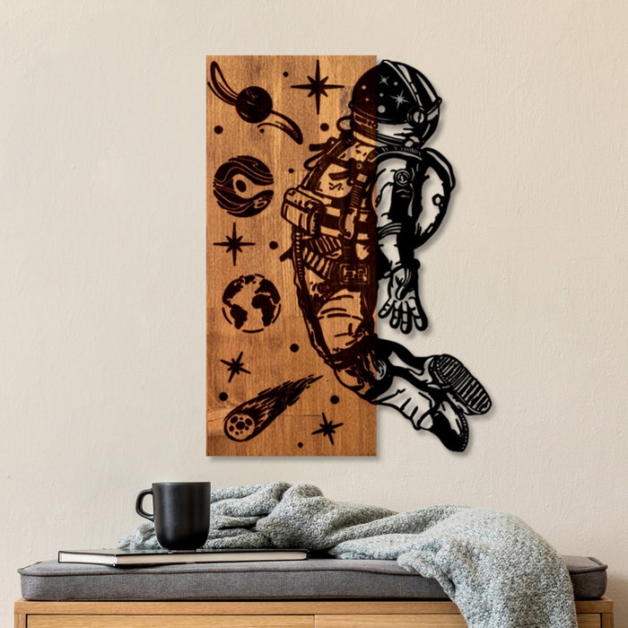 Wallity Cosmic Escultura de pared de madera y metal nogal y negro